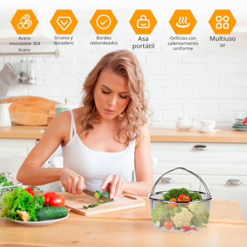 Miniatura 8 de Tissting Cesta De Malla Para Cocinar Al Vapor, 20cm Cesta De Vapor De Olla De Malla De Acero Inoxidable Con Asas Cómodas, Cesta De Drenaje Para Freír En La Cocina