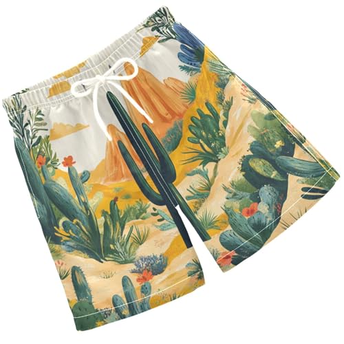 Pigsaly Boys' Swim Board Shorts Tropical Summer Desert Green Cactus Boy's Swim Trunks Kids Swimwear M