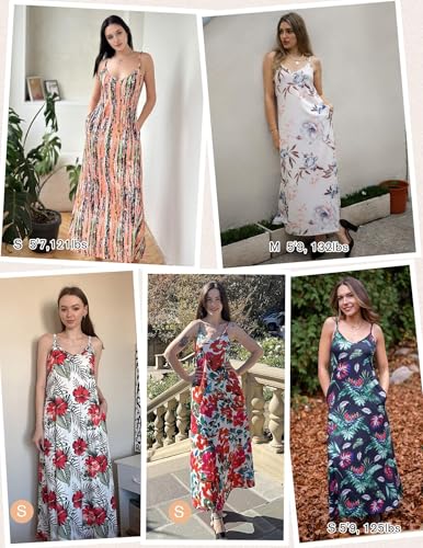 Image of Zeagoo Flowy Maxi Dresses for Women Spaghetti Strap Dresses for Women Floral Sundress for Summer 2025 Long Dress, Floral-6,S