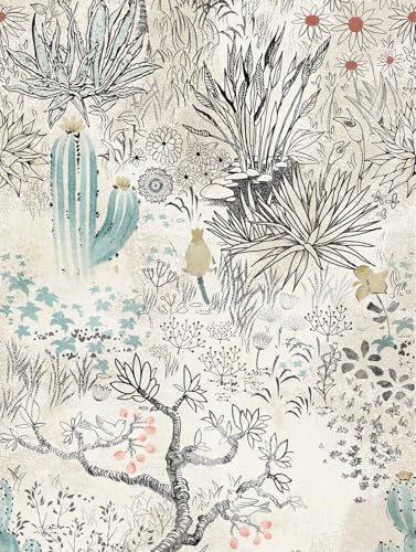 Amiya Cactus Contact Paper Vintage Floral Wallpaper Peel and Stick Self Adhesive Waterproof Wall Paper for Living Room, Bedroom, Bathroom Green Wall Décor A Set of 17.3”X480”