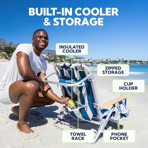 Image of SUN NINJA Portable Folding Beach Chair for Adults, 5 Recline Positions