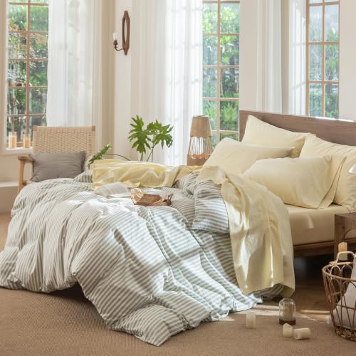 Image of MooMee Sheet Set 100% Washed Cotton Linen-Like Extra Deep Pocket King | Relaxed Linen-like Texture. Soft, Breathable & Lightweight Comfort. 15-19 inch Extra Deep Pocket with All-around Elastic