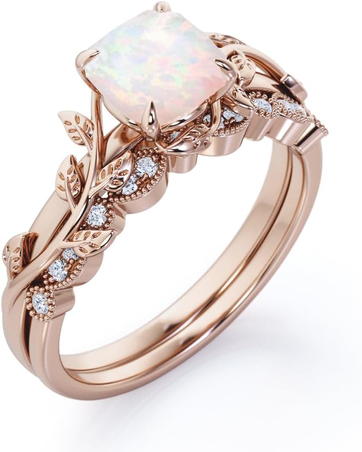 S925 10k 14k 18k Opal Ring Opal Wedding Ring Set Cushion Cut Opal With Cubic Zircornia Opal Rings For Women