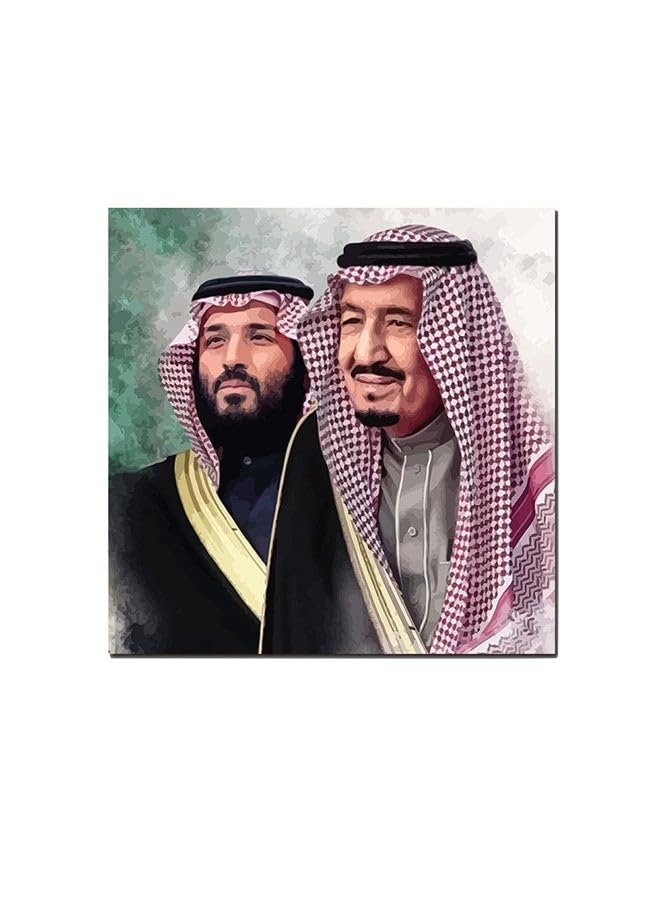 RYN King Salman And Prince Mohammad Bin Salman Wall Art Painting Multicolour 30 X 30Centimeter