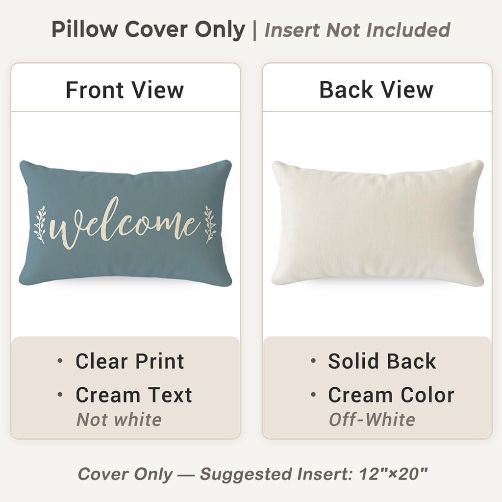 PANDICORN Farmhouse Welcome Throw Pillow Cover 12x20 Inch Dusty Blue Outdoor Front Porch Patio Decorations Rustic Lumbar Decorative Cushion Case for Home Living Room Bedroom Couch Bench Decor - Image 4