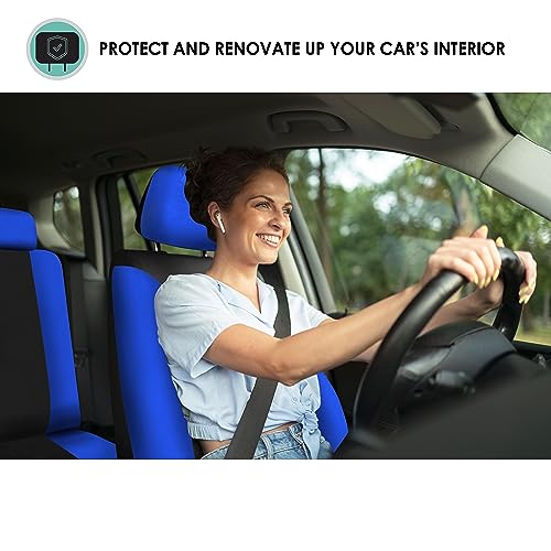 Image of FH Group Universal Car Seat Covers Full Set for SUV Truck Sedan Vans | Waterproof All-Purpose Cloth Seat Cover Set Airbag Compatible Washable Split Bench Protector Interior Upgrade - Blue