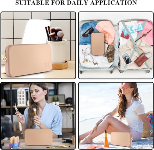 Image of INOVERA (LABEL) Makeup Brush Holder Pouch Case for Travel - Silicone Cosmetic Brushes Kit - Travelling Make up Organizer Bag (Khaki)