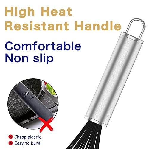 Image of OYV Silicone Whisk,3 pack Professional whisks for cooking non scratch,Stainless Steel & Silicone wisk,plastic rubber whisk for nonstick cookware,small silicone whisk set,black