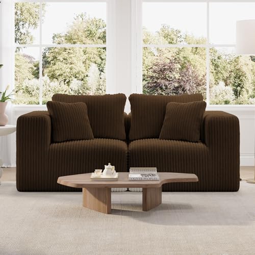 Image of Novilla 70.8 inch Modular Loveseat Sofa, Small Space Sectional Couch, Modern Cloud Sofa with Smarts Coil Support, Boneless Sectional Couch for Living Room Apartment, No Assembly Required, Brown