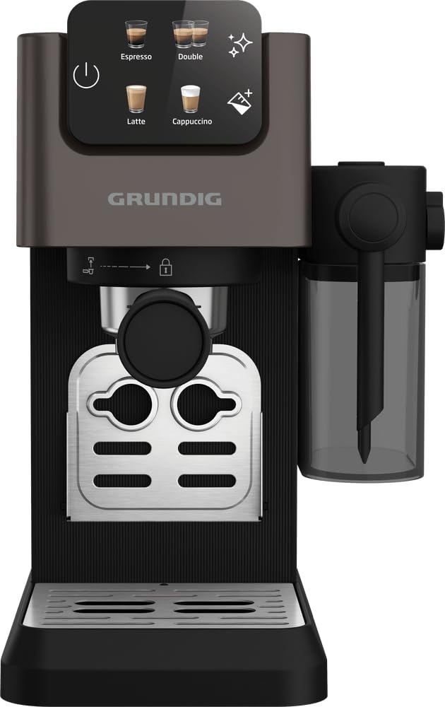 GRUNDIG KSM 5330 Cafetera con depósito de leche integrado, potencia 1628 W, presión de bomba 15 bar, doble boquilla, pantalla táctil colorida, BrewSense, CreamyPro, Dark Inox/Negro