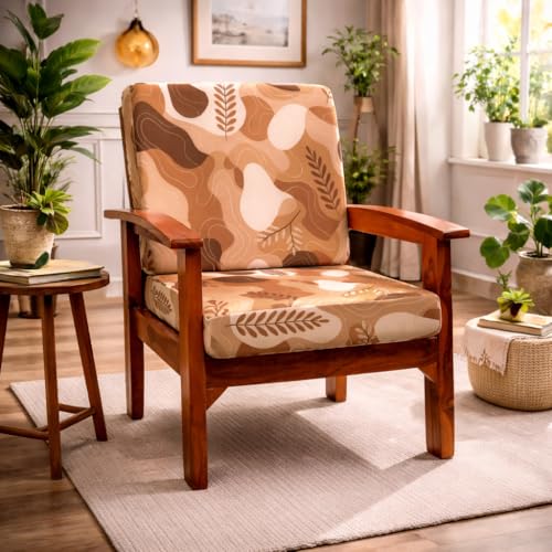 Image of STITCHNEST 'Contour Fit Series' Stretchable Printed Wooden Sofa Cover (Pack of 2) - Elastic Wooden Chair Cover | Wooden Sofa Seat Cover | Size - 20-21 x 20-21 x 3-5 in