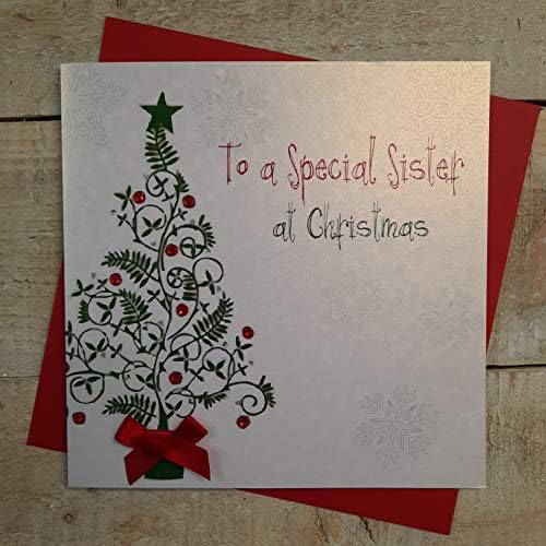 White Cotton Cards To a Special Sister Tarjeta de Navidad Hecha a Mano en Forma de árbol