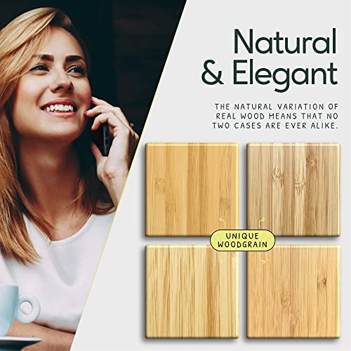 Iato Iphone 13 Pro Max Magnetic Wood Case. Unique & Classy Shockproof Protective Cover. Magsafe & Wireless Charging Compatible Real Wooden Overlay On Soft Black Tpu - Light Bamboo #TOP2