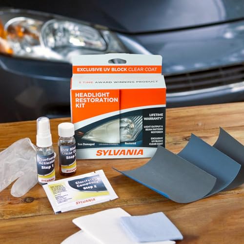 sylvania headlight restoration kit - long-lasting headlight repair kit for restoring to like-new condition - surface activator exclusive uv coating clarifying compound amp more - no tools required
