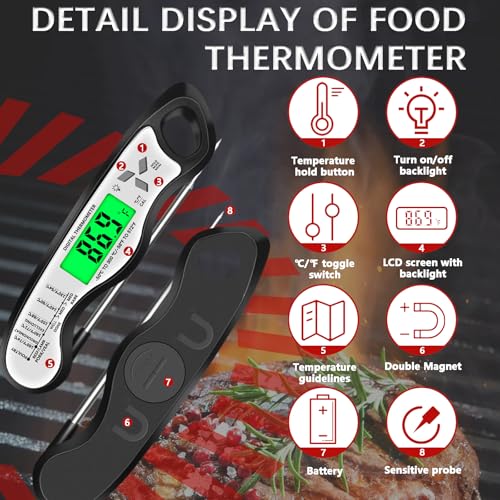 Image of Meat Thermometer Digital,IP67 Waterproof Cooking Thermometer with Backlight, Calibration & Hold Function,Food Thermometer for Cooking,Outdoor Grilling