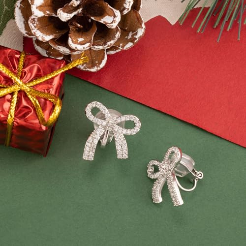 XGALBLA Silver/Gold tone Bow Clip on Earrings for Women Trendy Sparkly Cubic Zirconia Bow Clip on Earrings Prom Wedding Party Dress Jewerly Stocking Stuffers for Women Christmas Gifts4