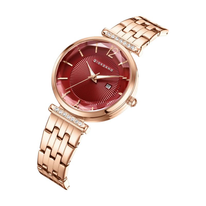 Image of Giordano Exquisite Analog Watch for Women with Round Cut Glass Textured Dial, Date Display Function, Quartz Movement and Stainless Steel Strap - GZ-60111