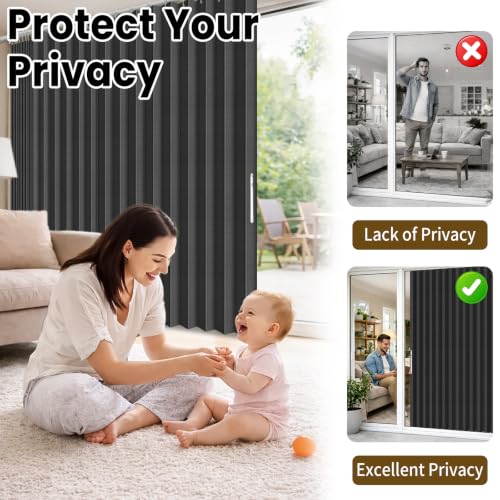 Image of AJAZZ Blackout Accordion Door Curtain 1 Panel 98 inchx78 inch Black - Magnetic Folding Room Divider, No-Drill Sliding Patio Closet
