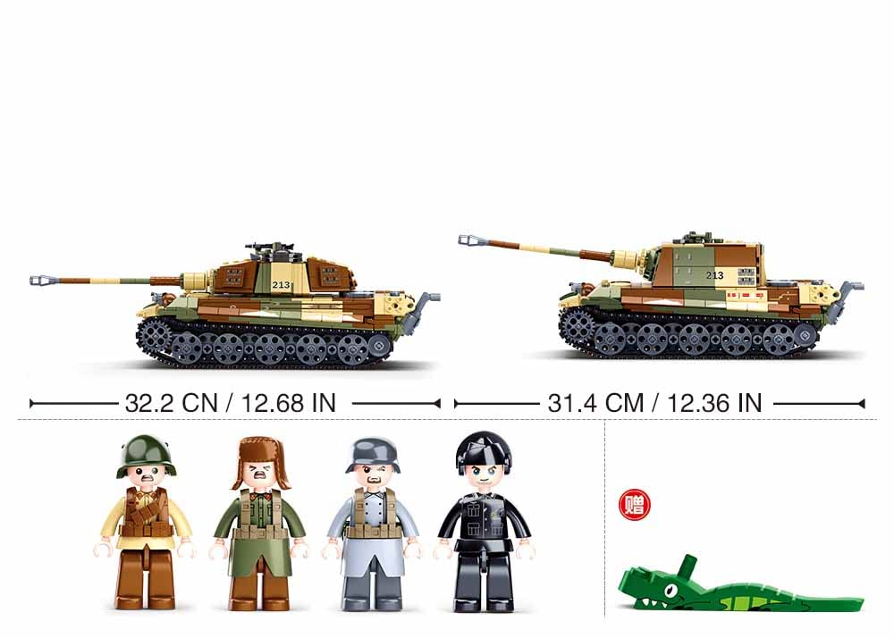 Sluban M38-B0980 Army, Battle Of Budapest, Il Carro Pesante King Tiger/Carro Armato Pesante da Caccia alla Tigre, 930 Pezzi