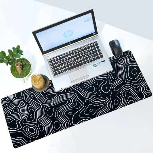 Large Mouse Pad, 31.5x11.8 Inch Large Gaming Mousepad with Stitched Edge, Waterproof Non-Slip Rubber Base, Computer Laptop Big Mouse Pad XL for Office and Home, Topographic Black