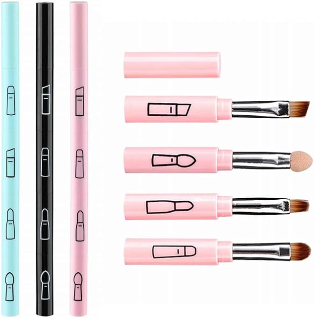3 Pcs Makeup Brushes 4 In 1 Retractable Travel Portable Make Up Brushes-Lip Brush Eyeshadow Sponge Eyeshadow Eyebrow Brush Combination Design Cosmetic Make-up Brush Set