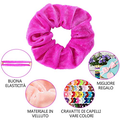 Wanxida 50 Pezzi Scrunchies, Elastici per Capelli in Velluto Accessori per Capelli per Donne o Ragazze, 50 colori assortiti