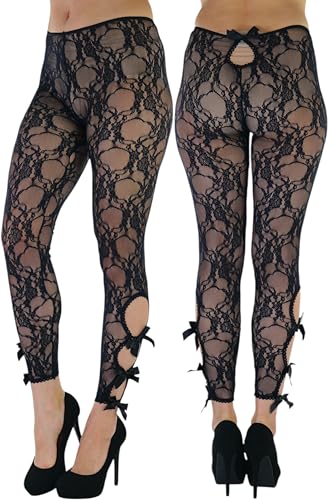 Image of ToBeInStyle Women's Single Floral Lace Fishnet Tights Footless & Stirrup Design
