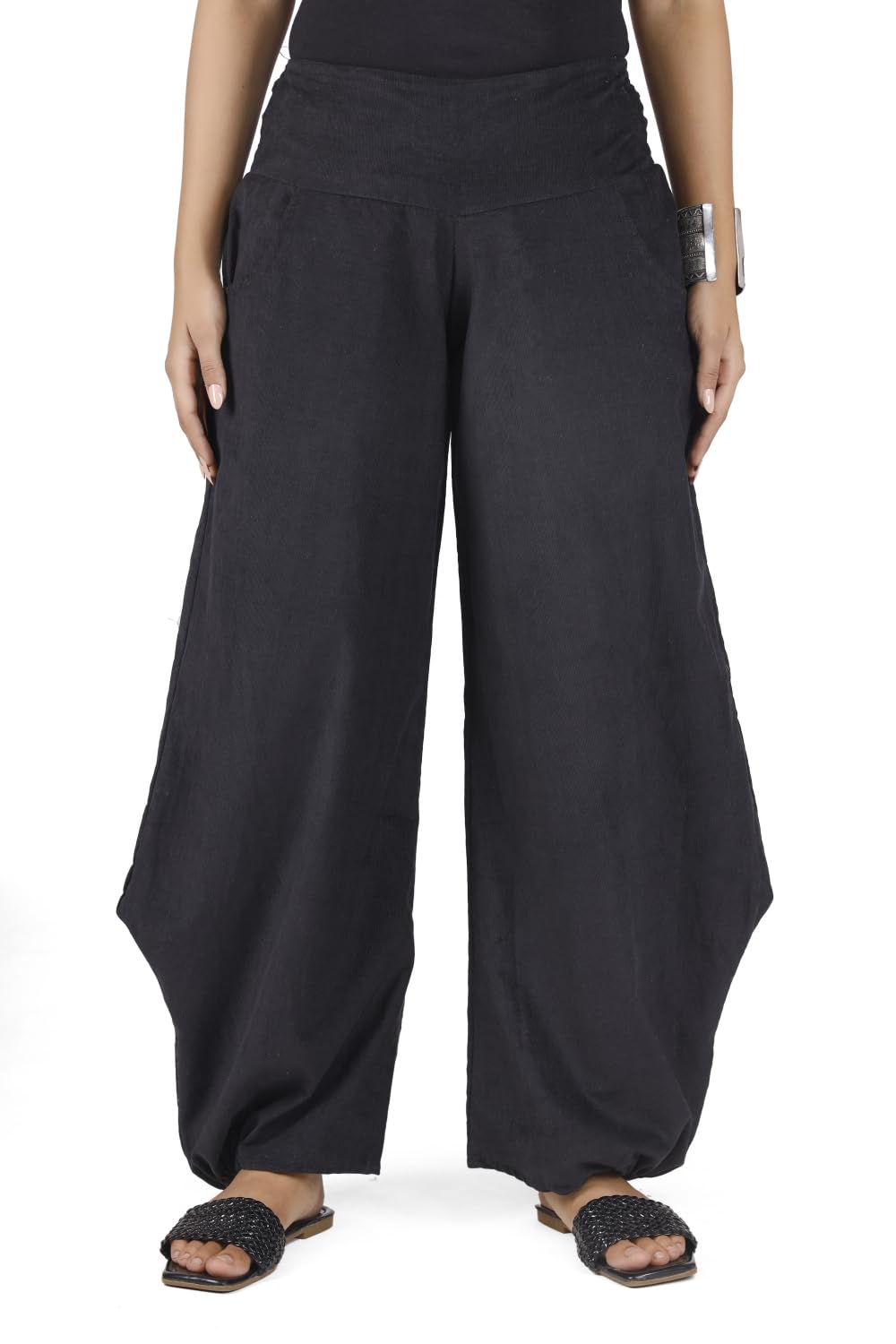 GURU SHOP Weite Boho Cord Pluderhose, Feincord Damenhose, lässig, Olive