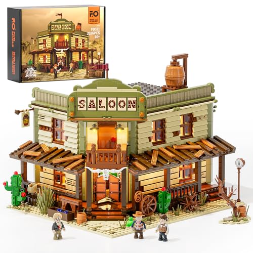 FUNWHOLE Western-Saloon Lighting Building-Bricks Set - The Old We...