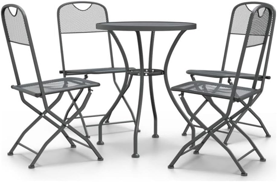 BOWERY HILL 5-Piece Expanded Metal Mesh Garden Dining Set, Anthracite E-Coating Finish, Foldable Outdoor Table and Chairs, Durable Compact Patio Furniture for Garden, Terrace, Balcony Dining