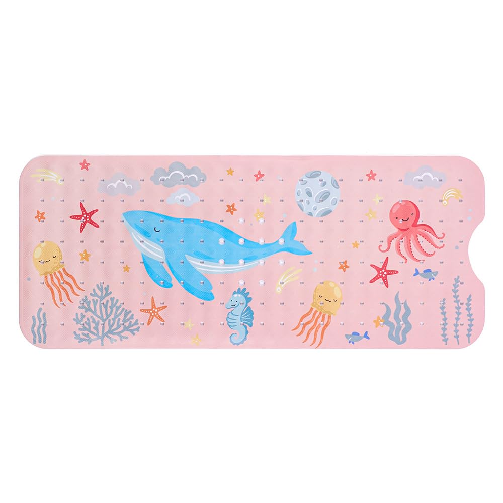 Alfombrilla de baño de 40 x 100 cm con diseño de dibujos animados Sea World, almohadilla de ducha antideslizante con ventosas, alfombra de baño suave (E6)