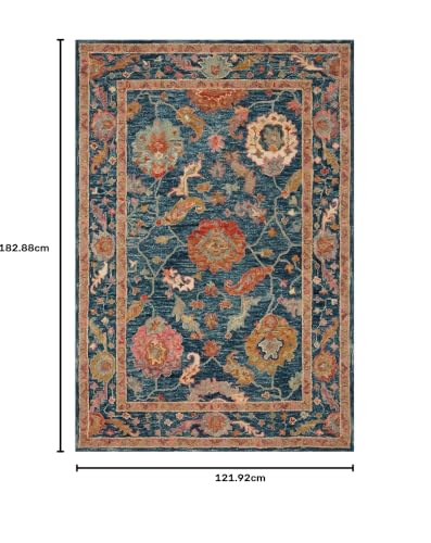 Image of Hand-Tufted Wool Carpet for Living Room 4x6 feet Blue Traditional Design Anti-Skid High Pile Thick Carpet & Rugs for Bedroom & Hall
