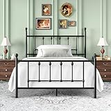 LEVELEVE 14 Inch Full Size Victorian Vintage Metal Platform Bed Frame with Headboard and Footboard, Underbed Storage, No Box Spring Needed, Easy Assembly, Black