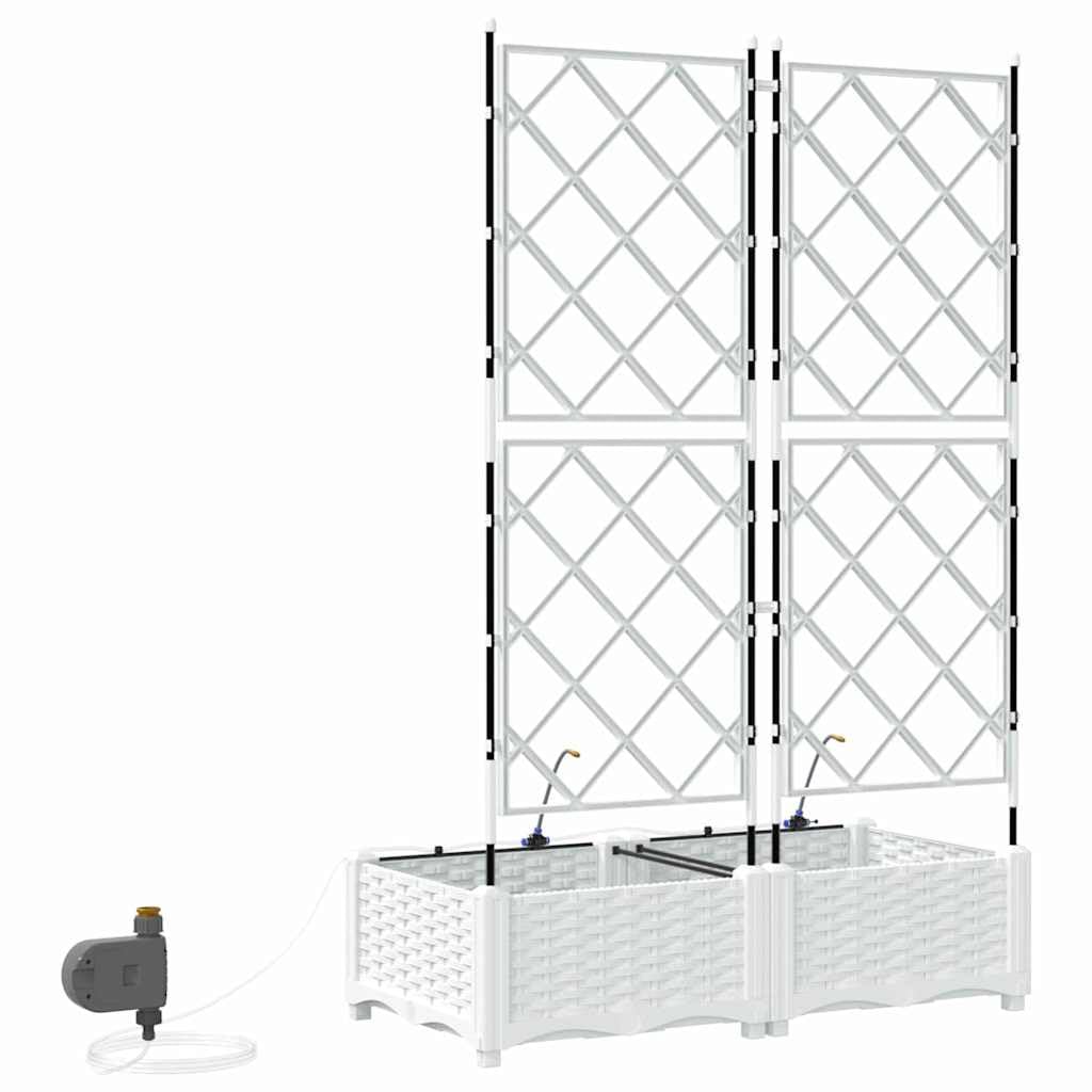 Juego de 2 maceteros de riego de plástico blanco, 80 x 40 x 126 cm | Prácticas jardineras para balcón y terraza con almacenamiento de agua integrado para plantas vitales.