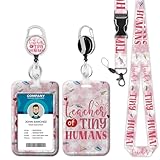Teacher of Tiny Humans Lanyards for ID Badges, Pink Cute Star ID Badge Holder with Lanyard Retractable Badge Holder/Reel Lanyard, Teacher Student Office Gifts