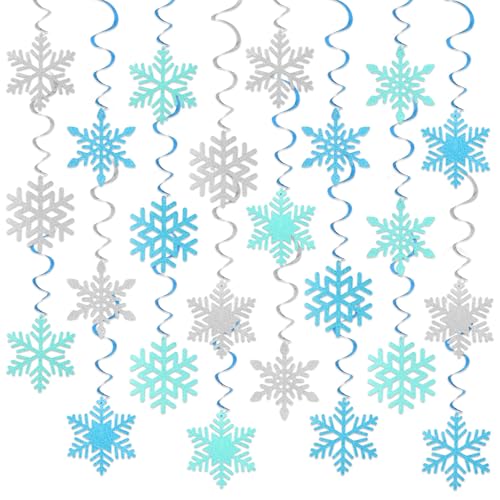 Aitsite 48Pcs Christmas Snowflake Ceiling Decorations, Christmas Hanging Swirls Decorations, Christmas Blue and Silver Snowflakes Hanging for Winter Xmas New Year Holiday Party Supplies