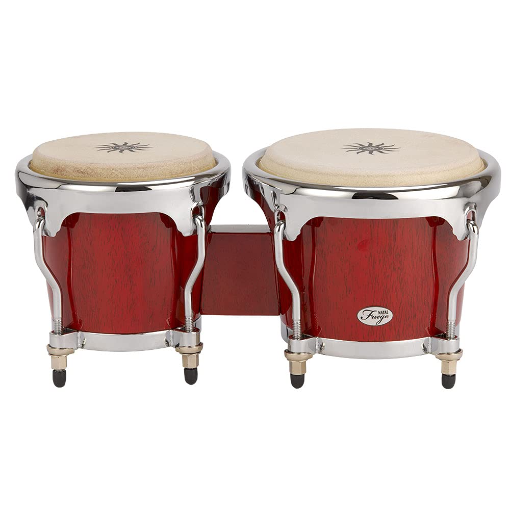 Natal Fuego Series Bongos de madera natural en rojo brillante