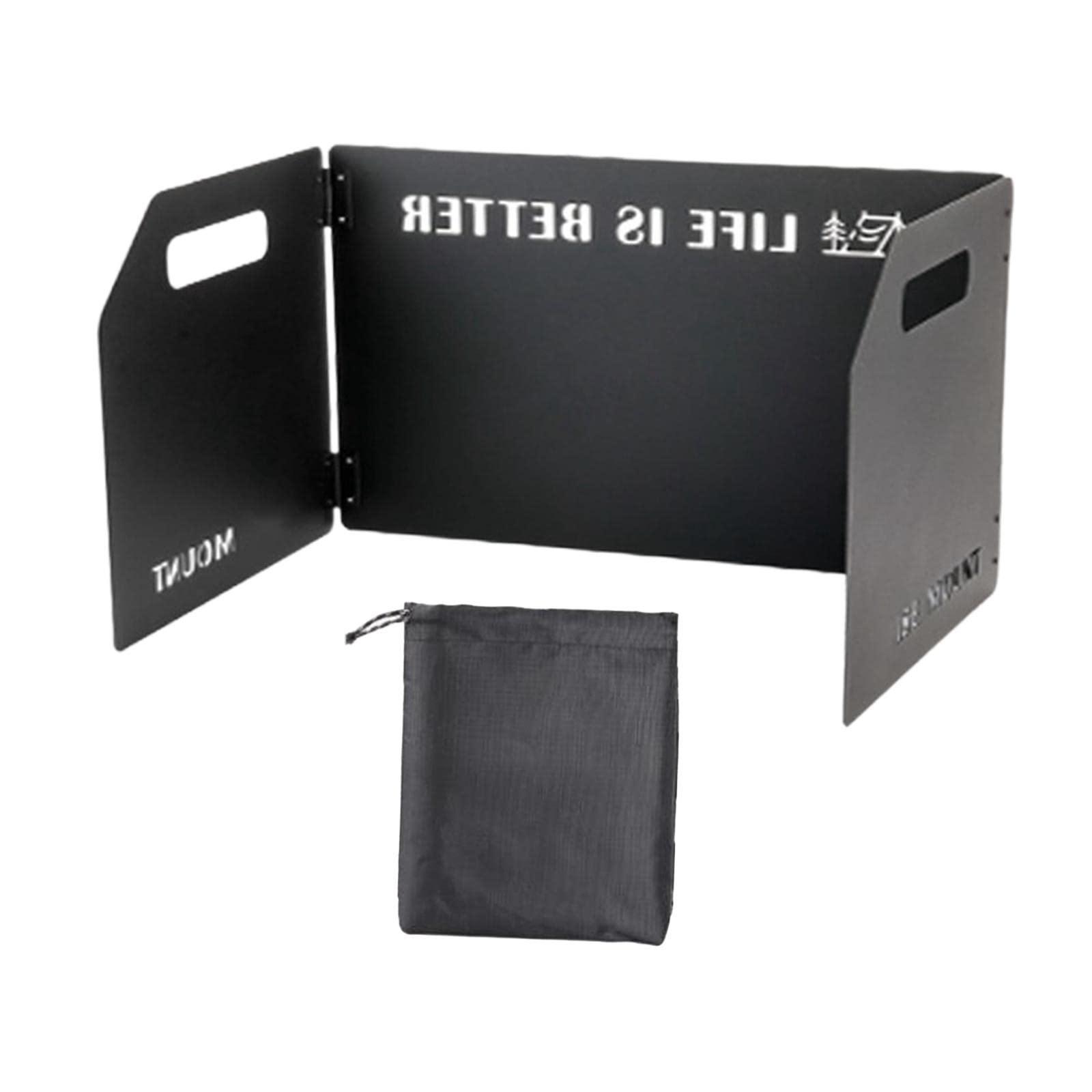 Pare-Brise Pliable pour cuisinière à avec Sac de Transport Pare-Vent Pare-Brise pour réchaud de Camping pour extérieur, Barbecue, randonnée, 3 Assiettes Noir