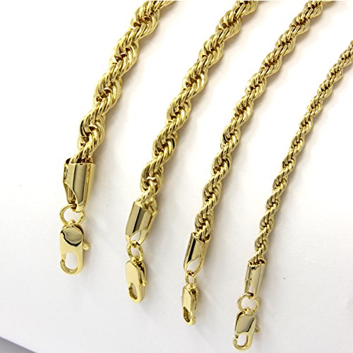 Jewel Town Mens 14k Yellow Gold Plated Width 3 4 5 6mm French Rope Link Chain Necklace