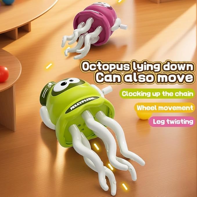 Image of ACROWN Key Operated Octopus Wind Up Toy for Kids, 5-Leg Action Crawling Dancing Jellyfish Toy for Babies (Yellow)