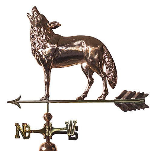 Große Linneborn Kupfer Wetterfahne, Motiv: Wolf auf dem Dach, Gesamthöhe: 114 cm, Dachschmuck, Wetterhahn Große Linneborn Kupfer Wetterfahne, Motiv: Wolf auf dem Dach, Gesamthöhe: 114 cm, Dachschmuck, Wetterhahn