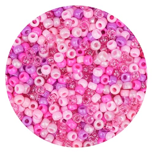 1000PCS Pink Pony Beads Bulk 6x9mm Gradient XOXO Glitter Kandi Beads for Bracelets Hair Braids Jewelry Making DIY Gifts & Love-Themed Crafts