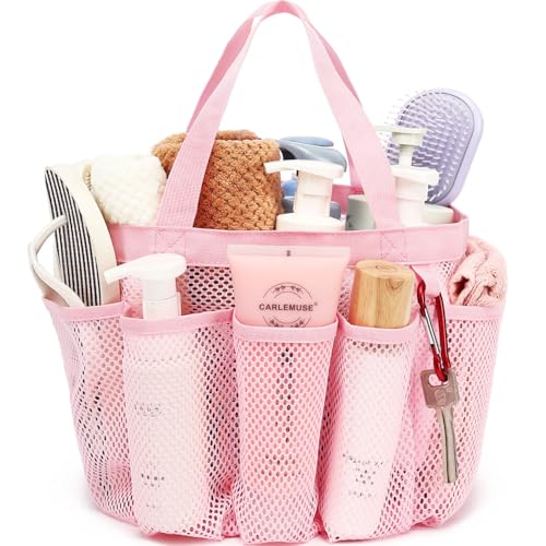 Fammart Mesh Shower Caddy Portable for College Dorm Room Essentials, Odorless Polyester Large Shower Tote Bag with Dual Handles, 8-Pocket Quick-Dry Toiletry Organizer for Travel, Beach, Camping, Gym