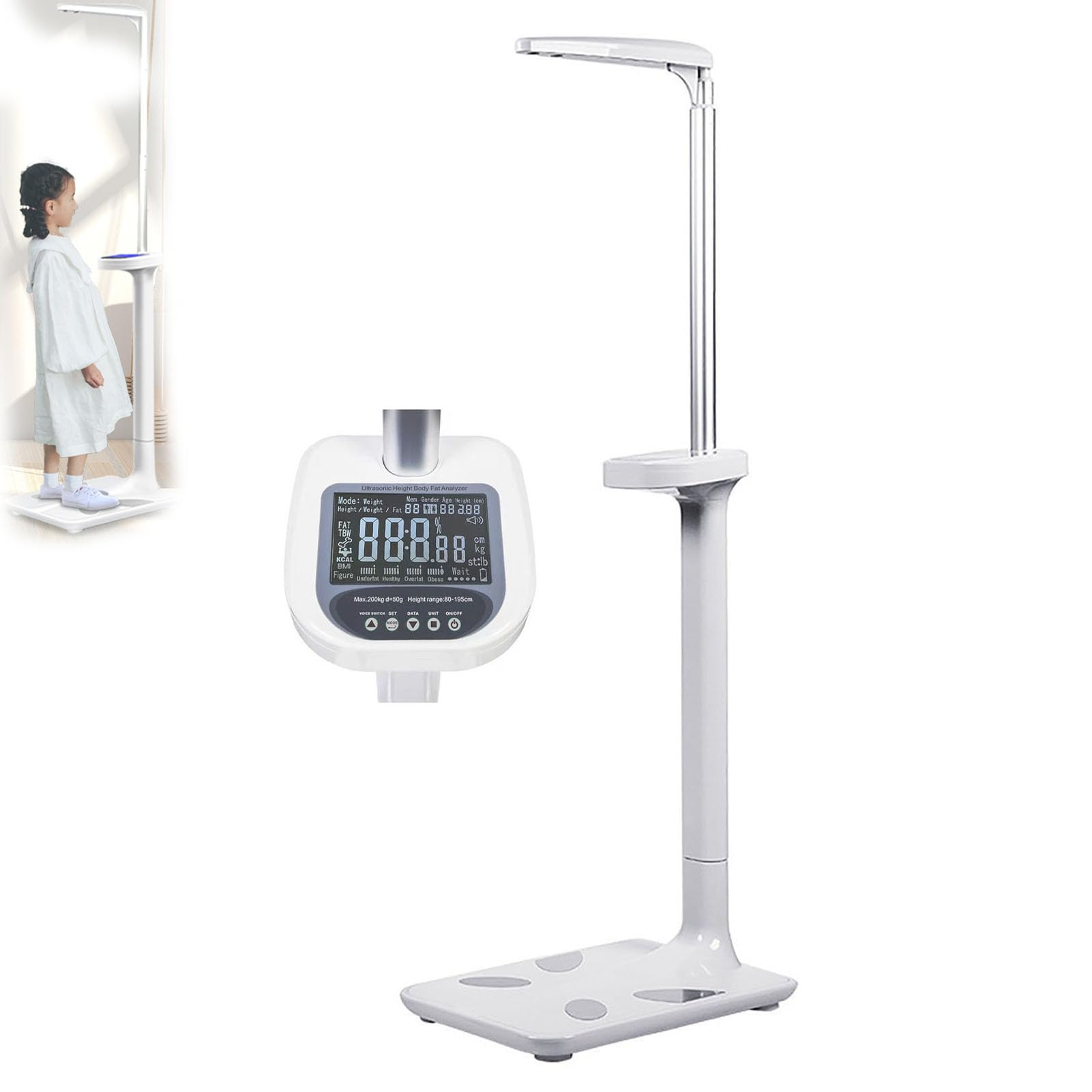 Eiwitany Blue Medical Digital Weight & Height Scale, Max 200Kg/440Lbs, 80-195Cm Height Range, Displays Bmi And Obesity Value
