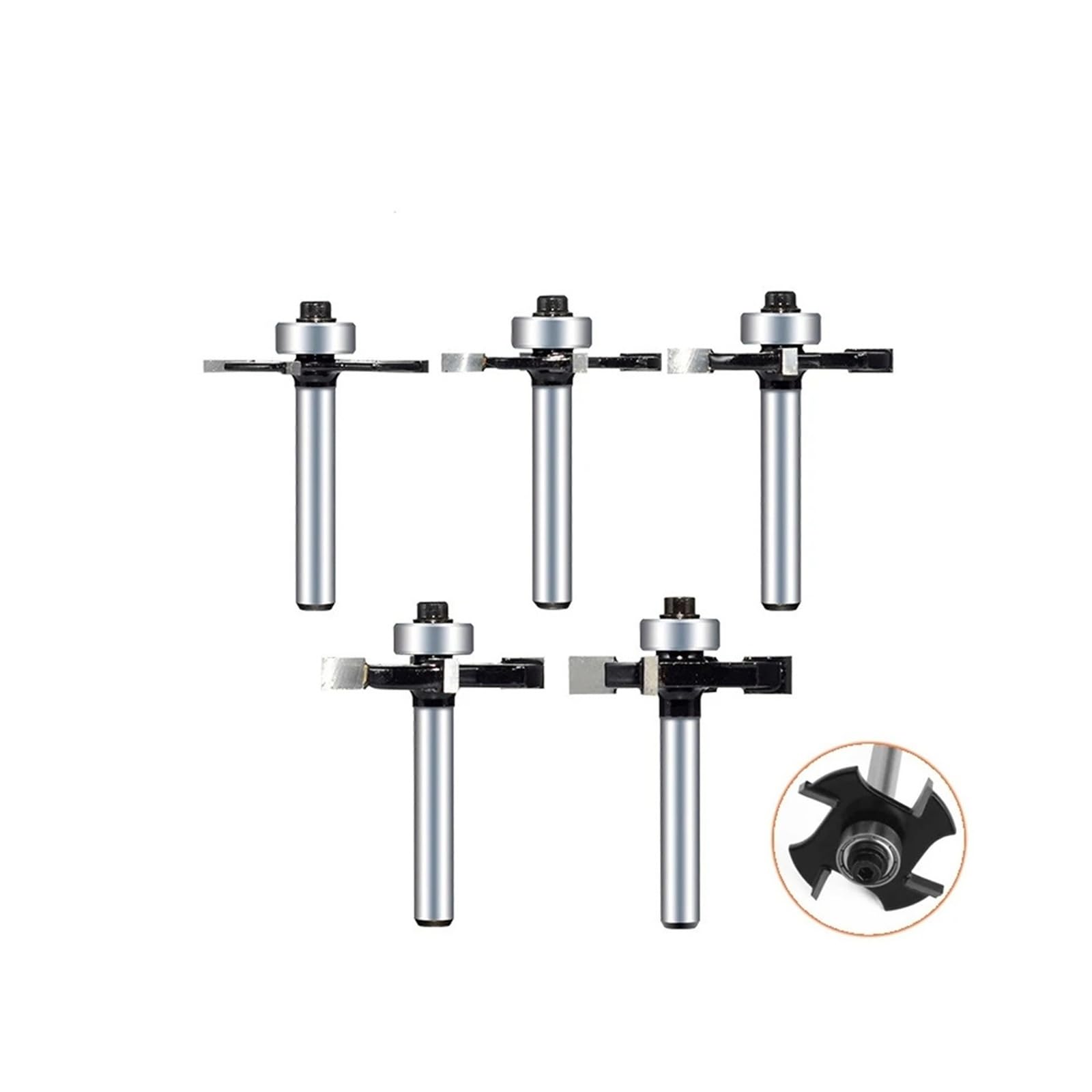 1 pz/5 pz 1/4 6,35 mm Gambo Quattro Lame Fresa a T for scanalatura Giunzione Fresa for scanalatura Fresa for Lavorazione del Legno(5PCS)