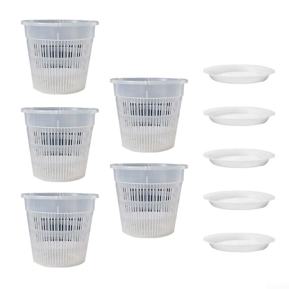 Pots à orchidées transparents avec trous de drainage, conteneurs de plantes en ABS transparent avec plateaux, guide ventilé pour plantes grasses et cactus (190 mm)