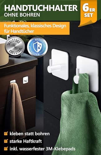4smile Handtuchhalter ohne Bohren, 6er Set, Klassisch, Weiß – Ansicht 2