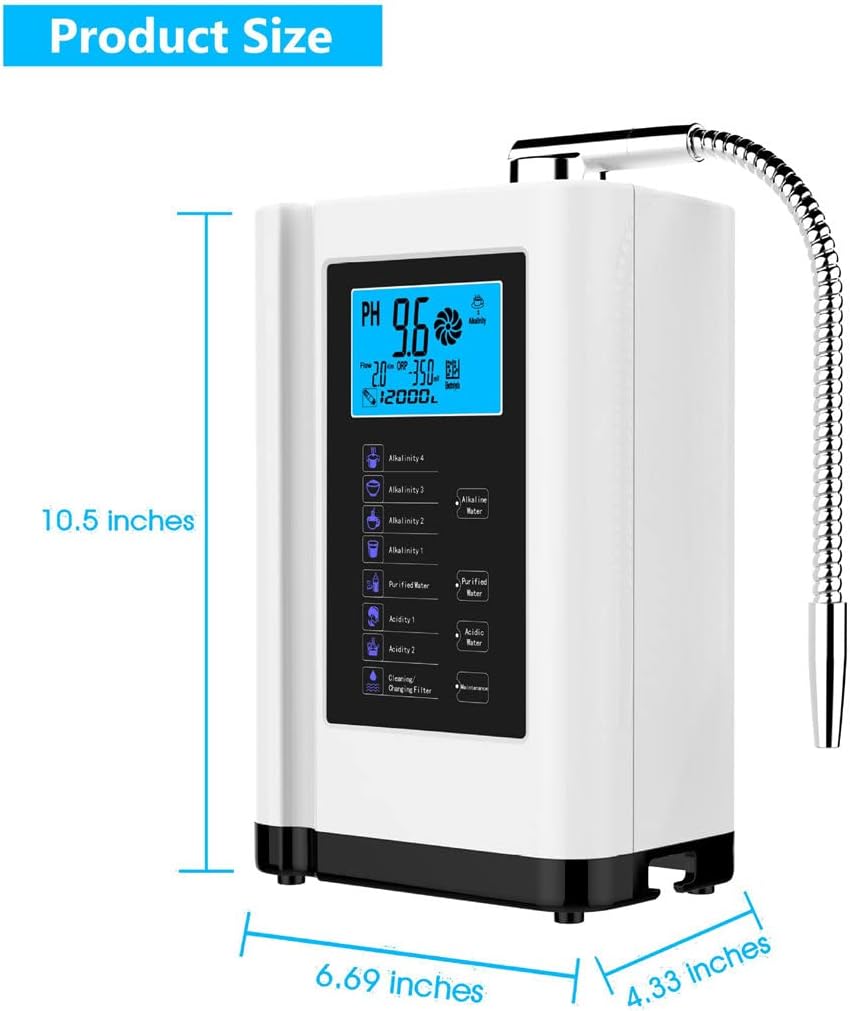 Water Purifier Machine, Alkaline Water Ionizer, Acid-Alkaline Water Filter System Ph 3.5-10.5 Up to -800Mv Orp, 8000 Liters Per Filter, Auto-Cleaning,Blue-White