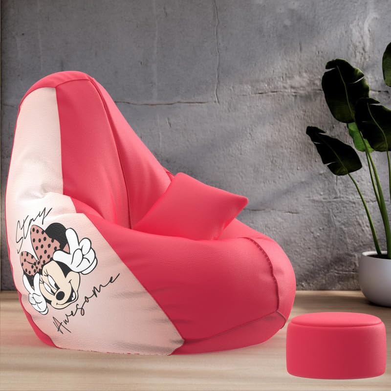Image of Biggie Bean Bag Chair 6XL with Beans Filled-Pop Prints-Printed Designer Bags-Where Prints Meet Personality with Free Cushion & Footrest (Matching Color : Printed, Micky Mouse Awesome-Pink)