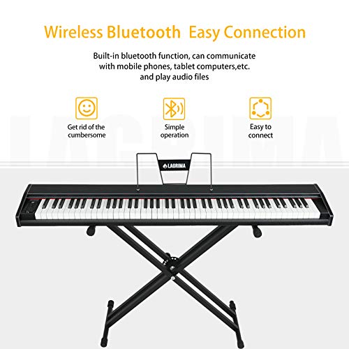 LAGRIMA LAG-600 Full Size Key Portable Digital Piano, 88 Key Electric Keyboard Piano for Beginner/Adults with X Stand, Bluetooth, Sustain Pedal, Power Supply, Music Stand, Black - Thumbnail 3